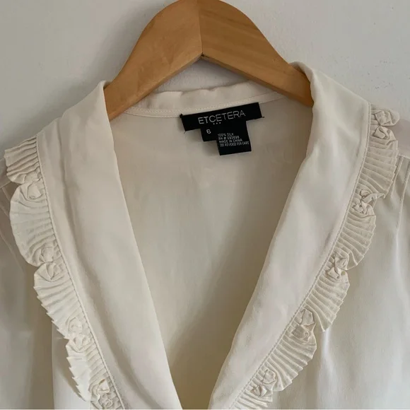 Etcetera Silk Ivory Cream V-Neck Wrap Blouse, 6 - Picture 2 of 14